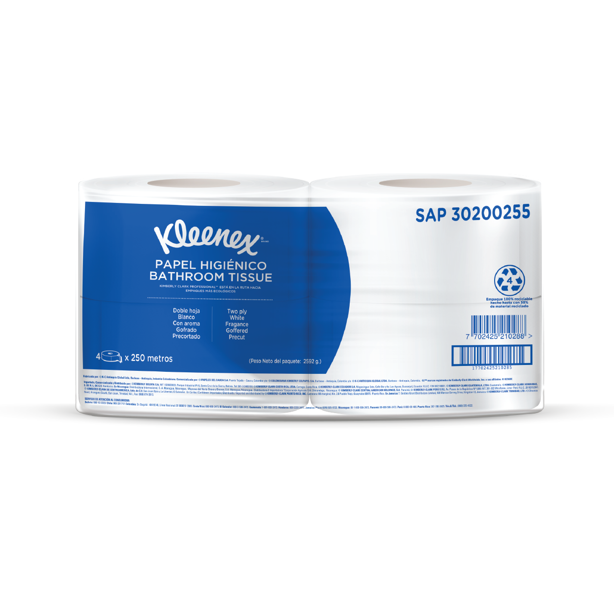 Papel Higiénico Kleenex Blanco Doble Hoja 250 Mts X 4 Rollos