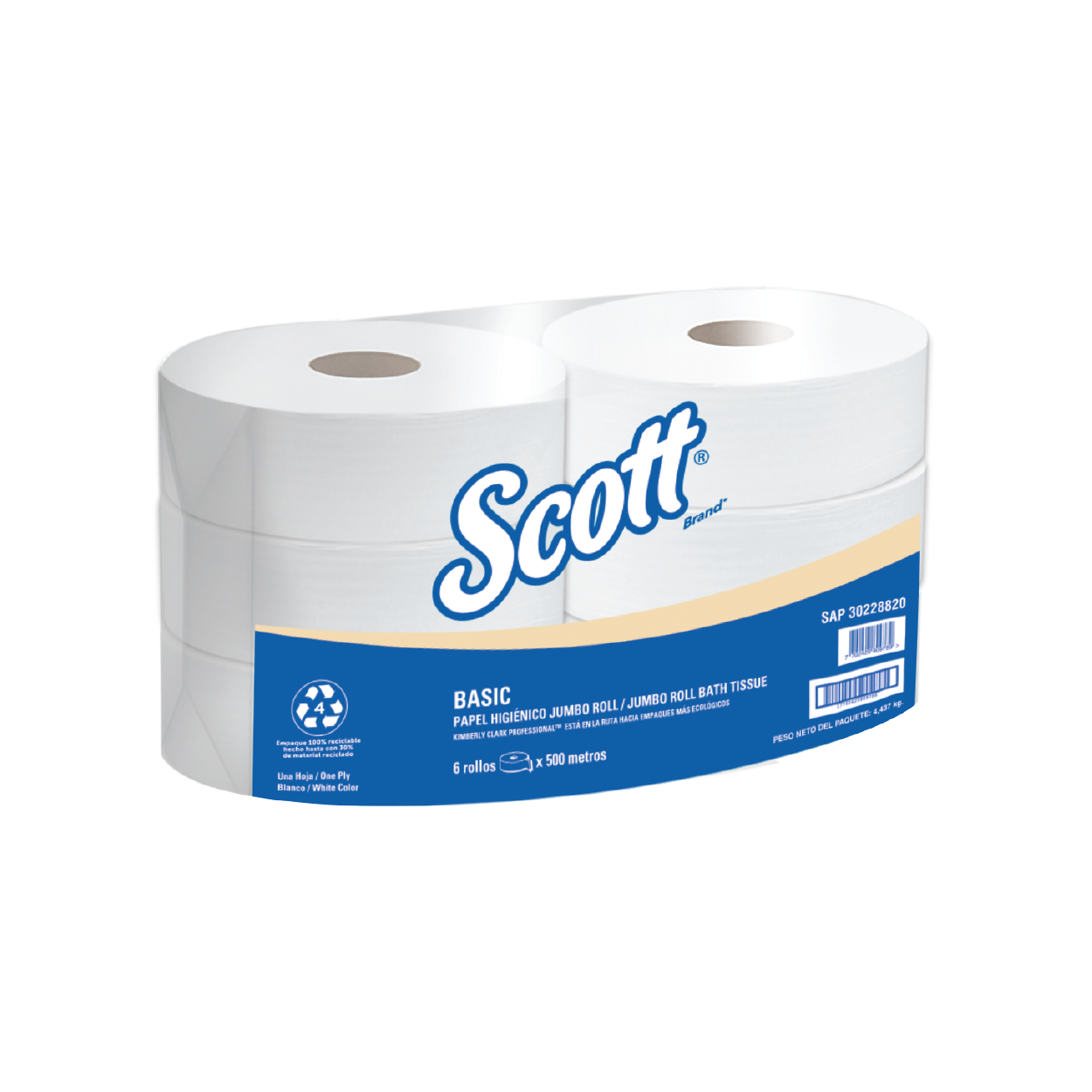 Papel Higiénico Scott Basic Blanco Hoja Sencilla 500 Mts x 6 Rollos