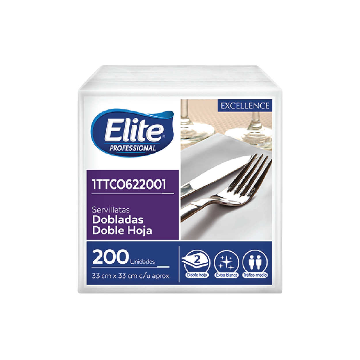 Servilleta Elite Lujo 33x33 Doble Hoja X200 Unidades