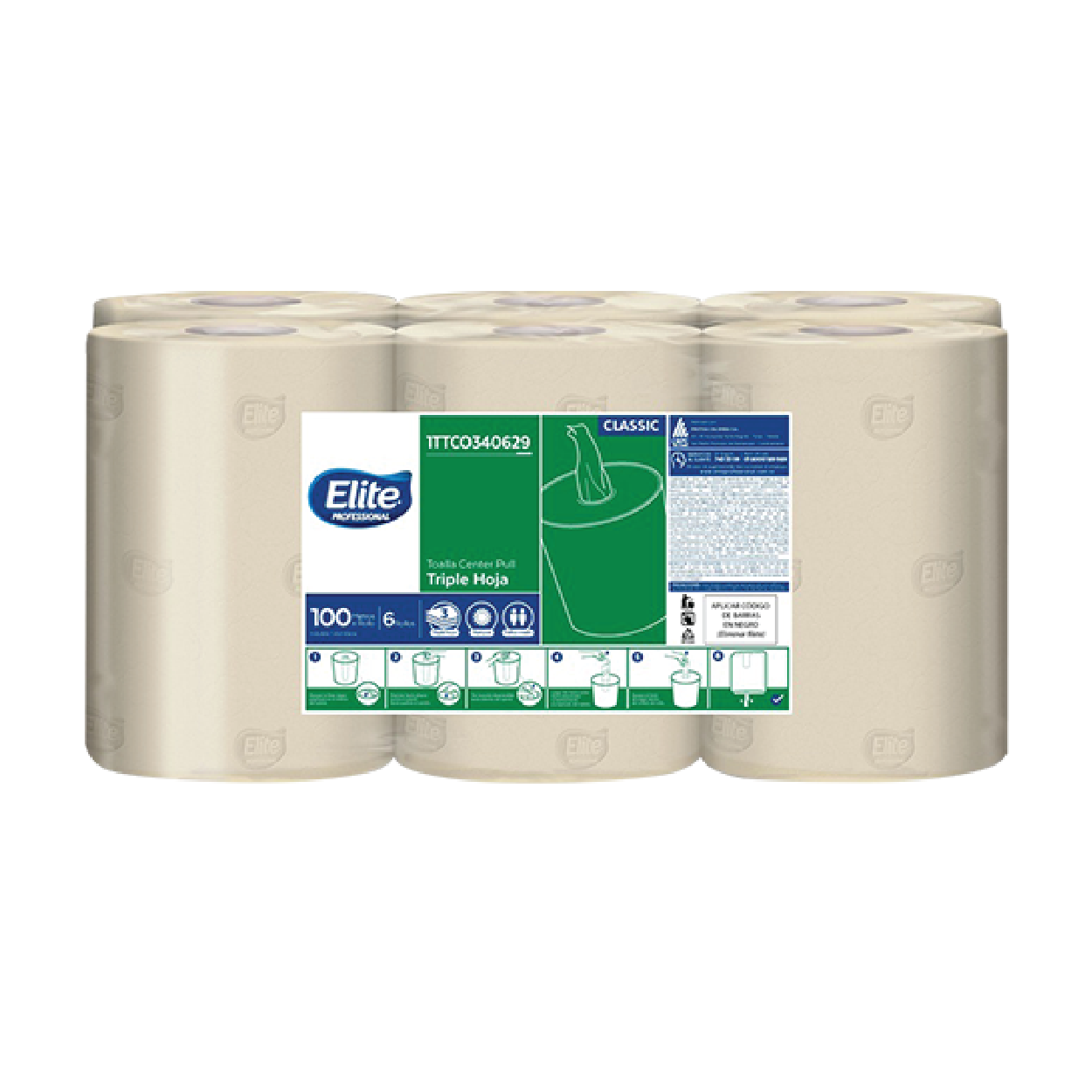 Toalla de Manos Elite Natural Center Flow 100Mts X6 Rollos