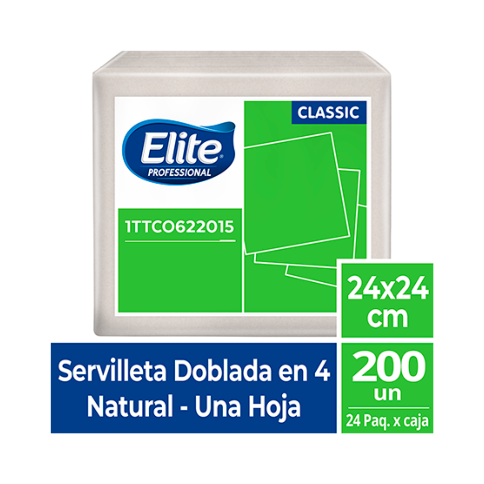 Servilleta Elite Natural hoja sencilla doblada en cuatro - 24x24 cm